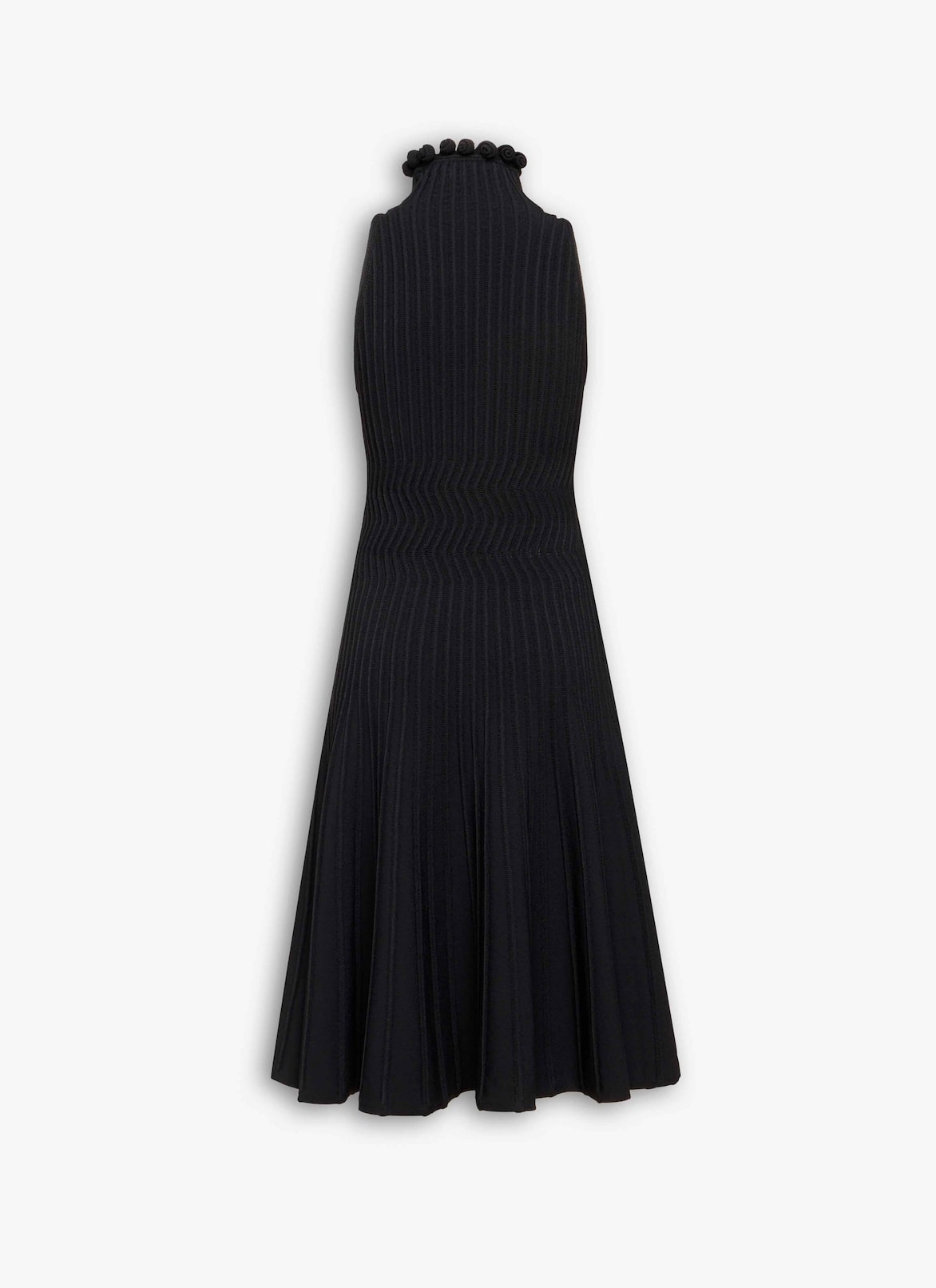 RIBBED KNIT CURLED HIGH NECK DRESS ALAÏA BLACK RIBBED KNIT CURLED HIGH NECK DRESS